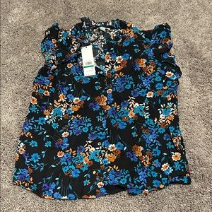 Calvin Klein Black and Blue Floral Blouse